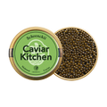 A closed tin of Caviar Kitchen Schrenckii caviar beside an open tin of its roe.